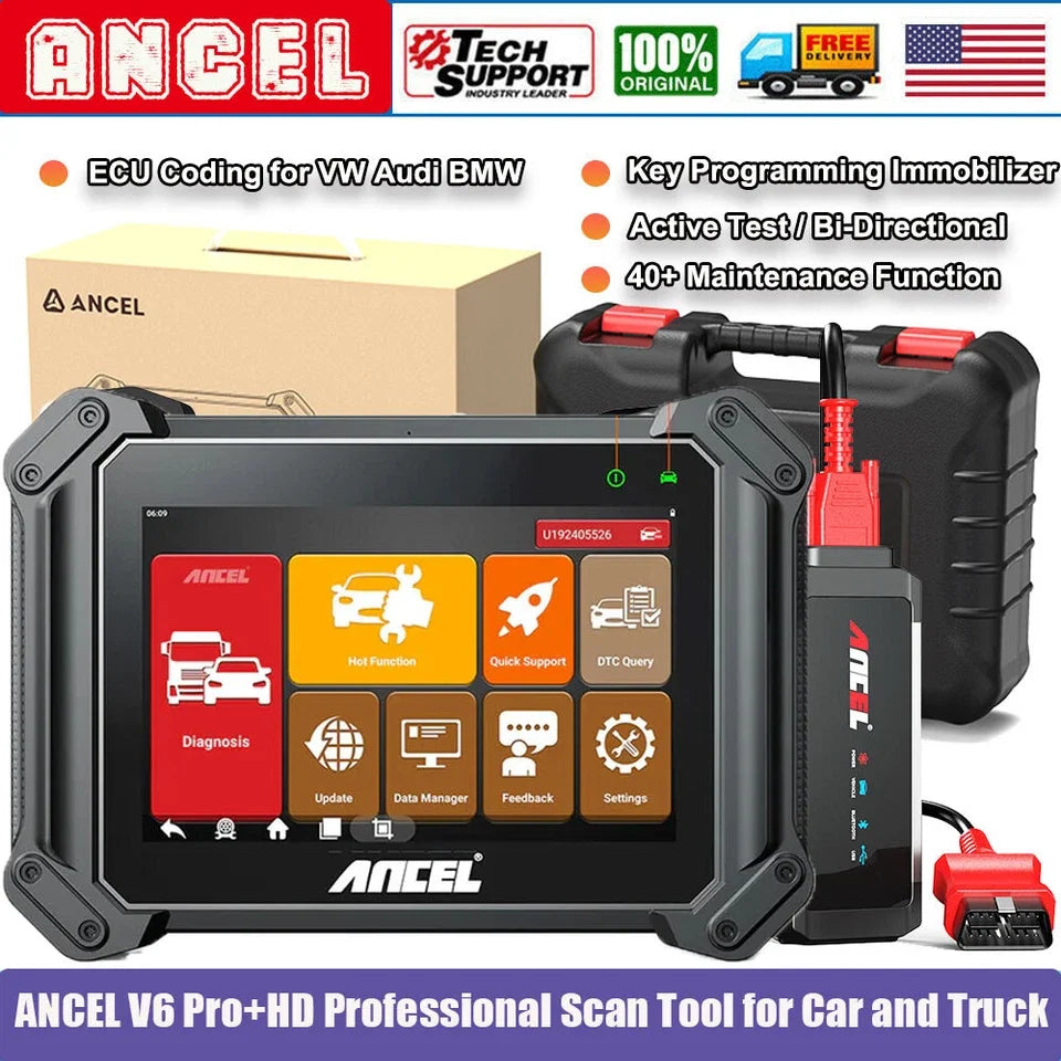 ANCEL V6 PRO+ HD Bidirectional Active Test Heavy Duty Truck Car Diagnostic OBD2 Scanner Tool Key programming ECU Coding Tool
