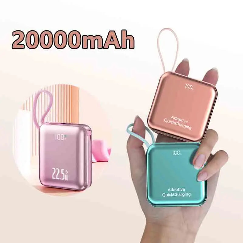 CCC Certificated Mini Cute Power Bank Built-in Cable 20000mAh 22.5W Fast Charging External Battery for IPhone Samsung Xiaomi