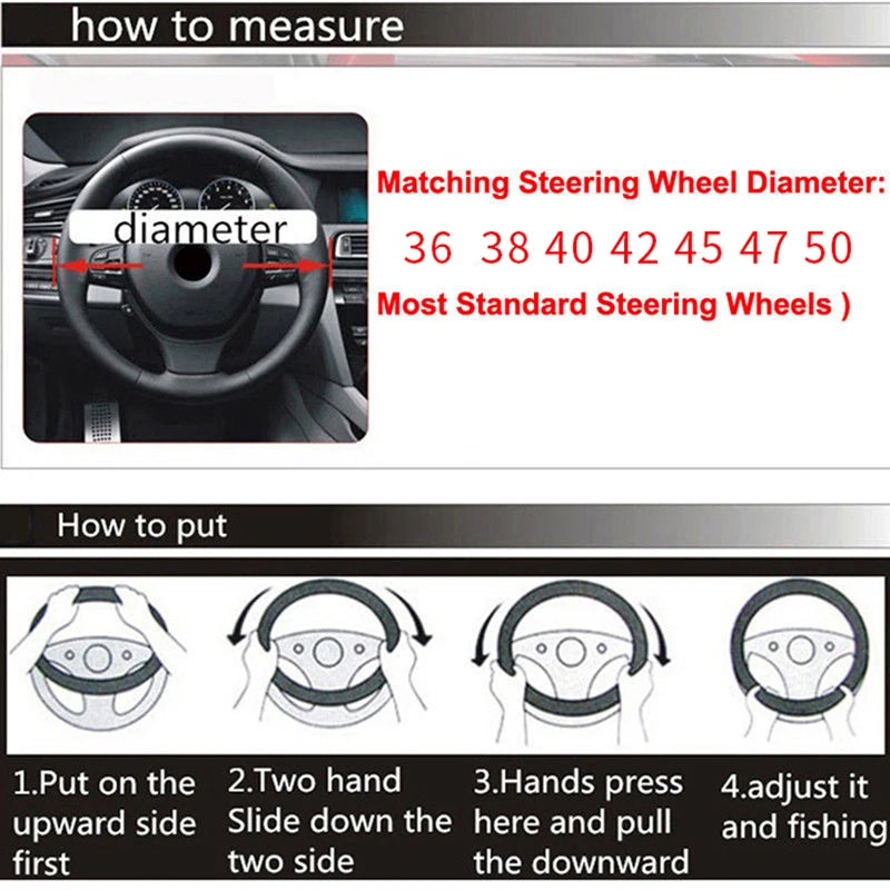 Truck Bus Leather +Ice Silk Car Steering Wheel Cover Steering-Wheel For Auto Diameters 36 38 40 42 45 47 50CM 7 Sizes to Choose CM World
