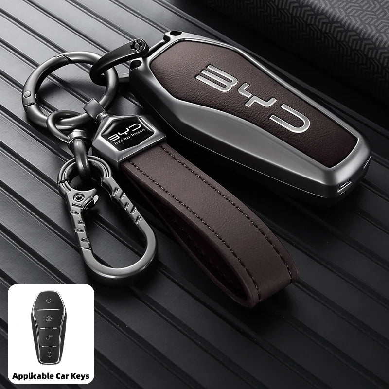 Stylish Zinc Alloy Key Case For BYD Atto 3 Han Tang Song Yuan Smart Car Remote Key Cover Shell Anti‑Scratch Keychain