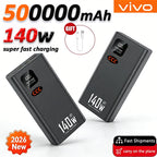 VIVO New 3c 500000mAh High Capacity 140W Super Fast Charging Power Bank Portable Battery Charger for iPhone 12-17 Samsung  Huawe