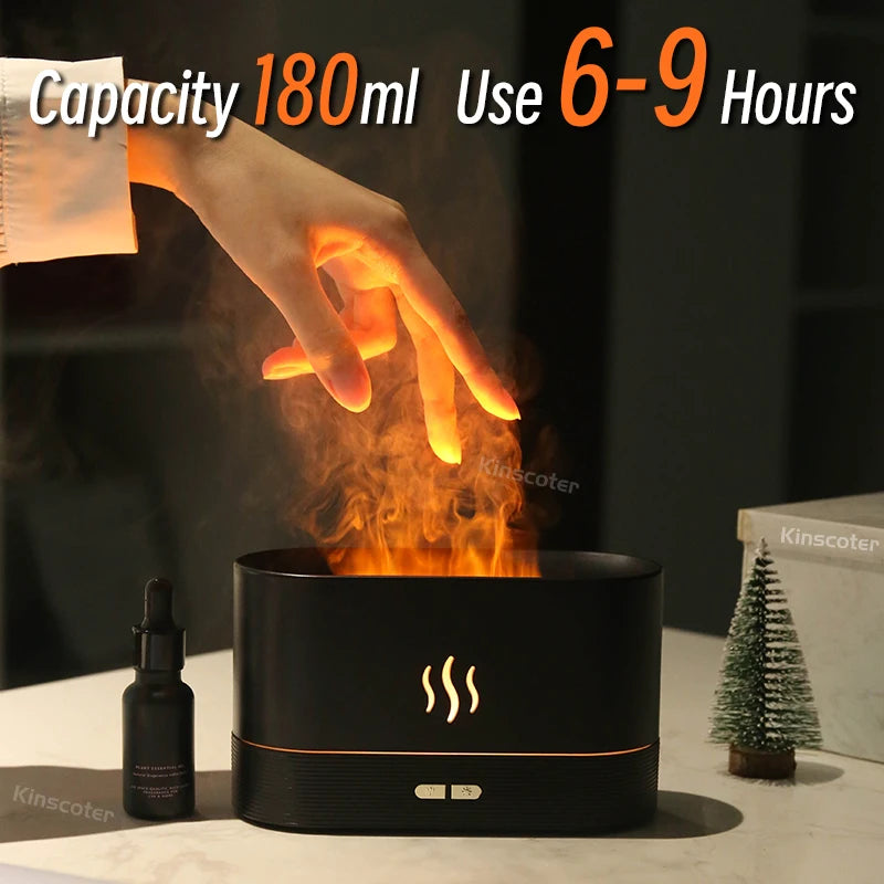 USB Desktop Flame Aroma Diffuser Humidifier 7 Colors Simulation Light Aromatherapy Air Purifier for Bedroom/Essential oil set CM World