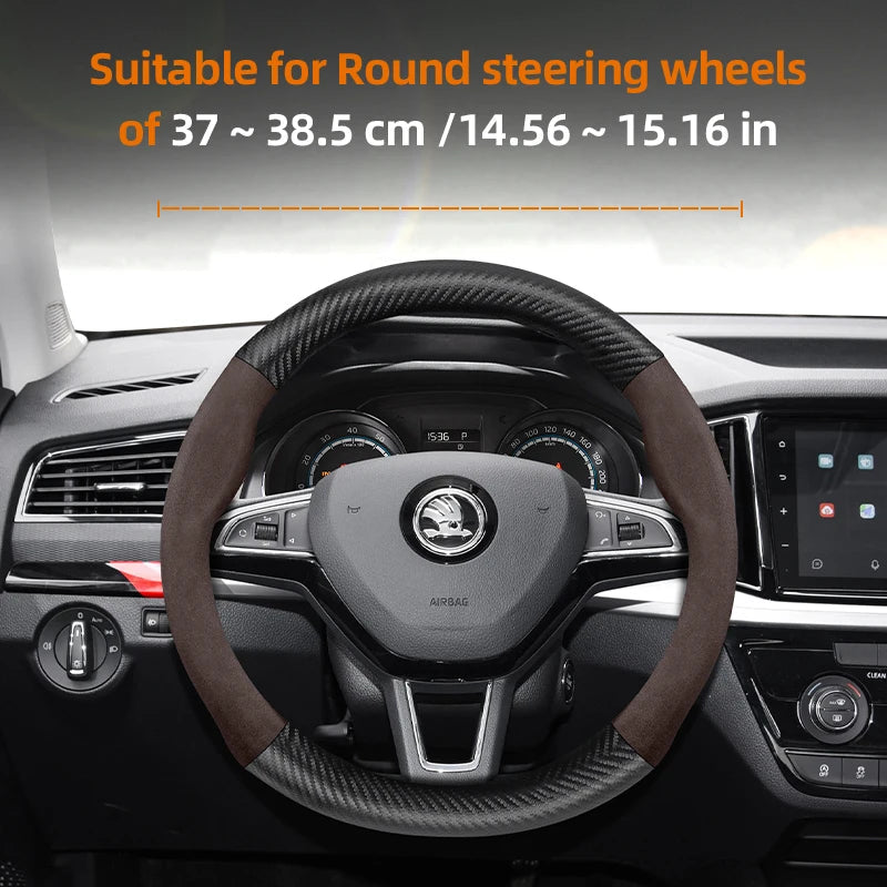 Suitable for Skoda Suede Matte Carbon Fiber Texture Steering Wheel Cover Suitable for Octavia 2 3 A7 1 Superb Roomster A5 Rapid Karoq Yeti Spaceback Fabia Monte Carlo Mk3 Accessories CM World