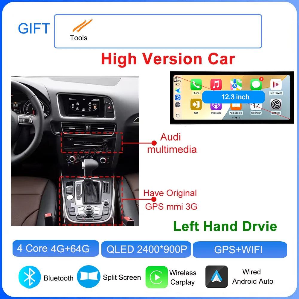 for Audi Q5 2009 - 2017 Android 16 Car Radio Video Multimedia Player GPS Navigation QLED Screen WiFi DSP Stereo Auto Accessories CM World