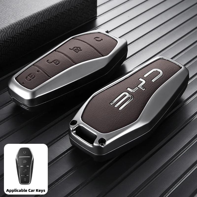 Stylish Zinc Alloy Key Case For BYD Atto 3 Han Tang Song Yuan Smart Car Remote Key Cover Shell Anti‑Scratch Keychain