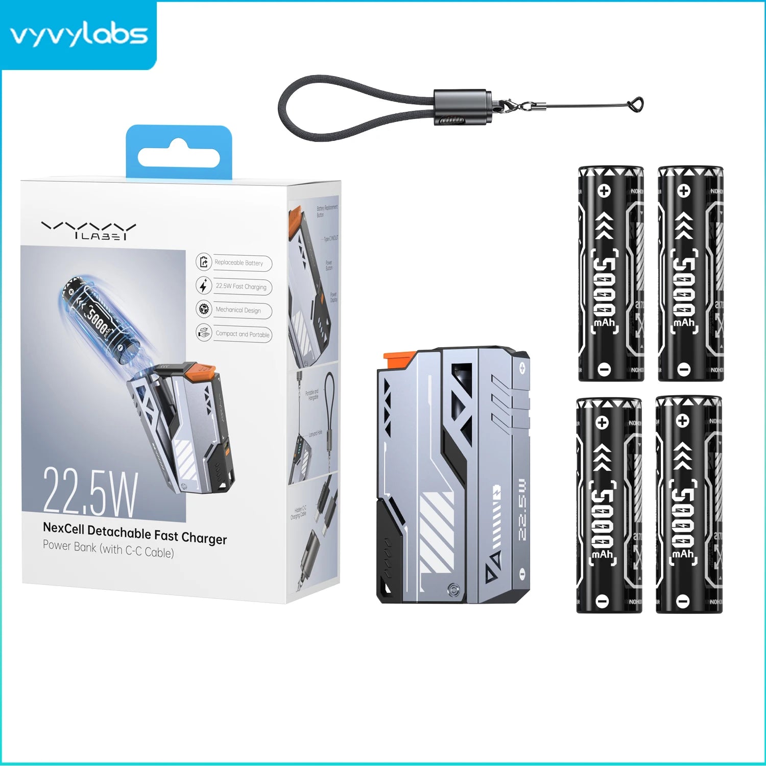 VYVYLABS 30000mAh Detachable CCC Power Bank Fast Charger 22.5W Wireless Portable Charger 21700 PowerBank For iP 17 Spare Battery Car Mobile World