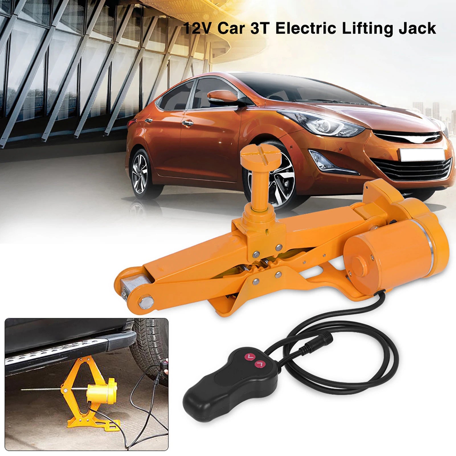 12V Compact Electric Car Jack with Tire Inflater & Lift Platform - 3T Capacity Portable Vehicle Lift for Cars, SUVs, Trucks - Qu CM World