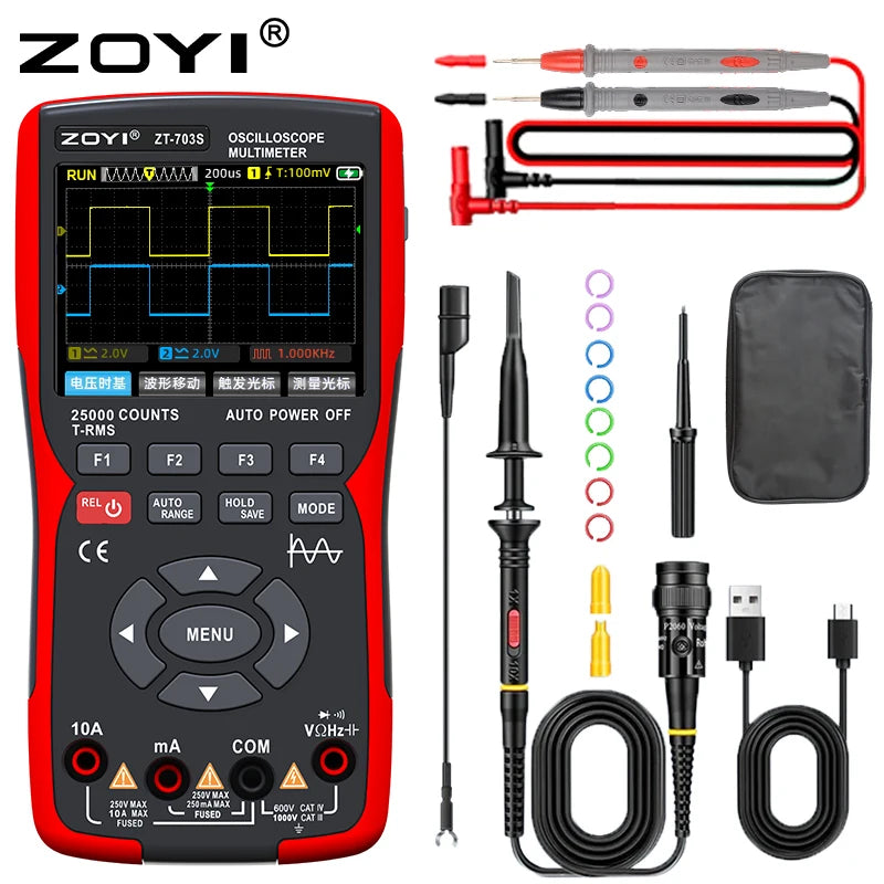 ZOYI ZT-703 Handheld digital oscilloscope multimeter three-in-one two-channel oscillometer signal generator electrician CM World