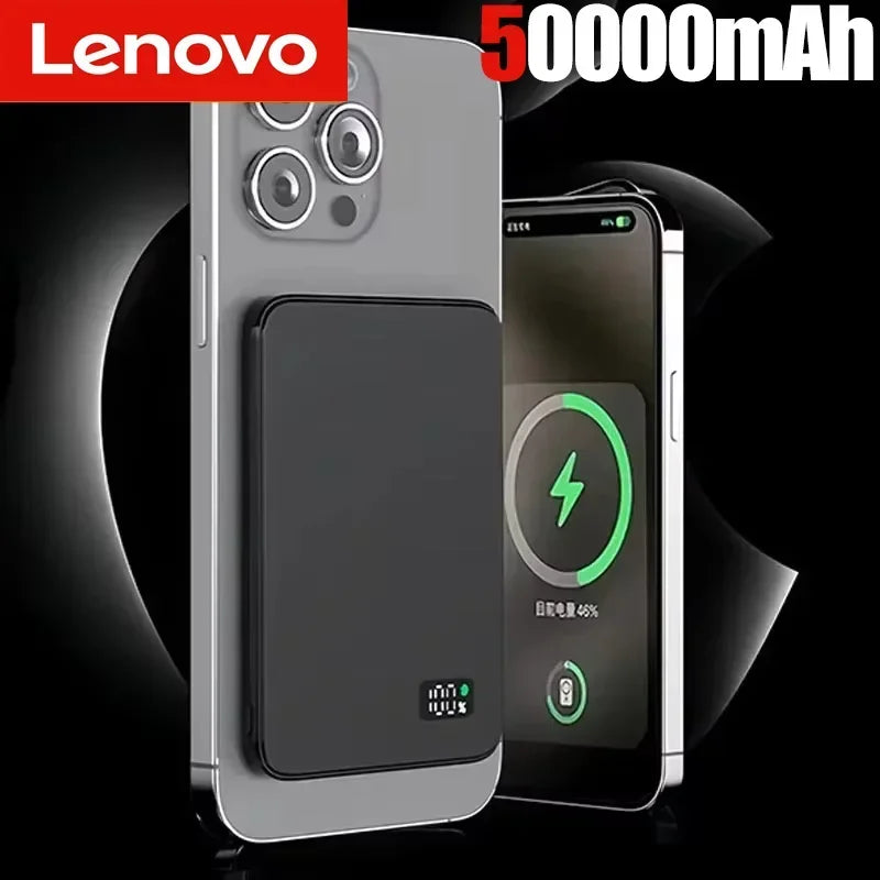 Lenovo 3 IN 1 Power Bank For MagSafe 50000mAh Slim Magnetic Wireless Power Bank 22.5W External Battery For iPhone Samsung Car Mobile World