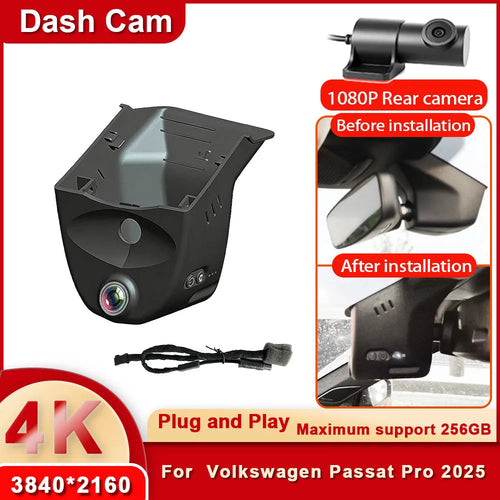 4K UHD WiFi Car DVR Dash Cam For VW Volkswagen Magotan B9 High Trim 2024 2026 Passat Pro 2025 2026 Plug and Play APP Control Car Mobile World