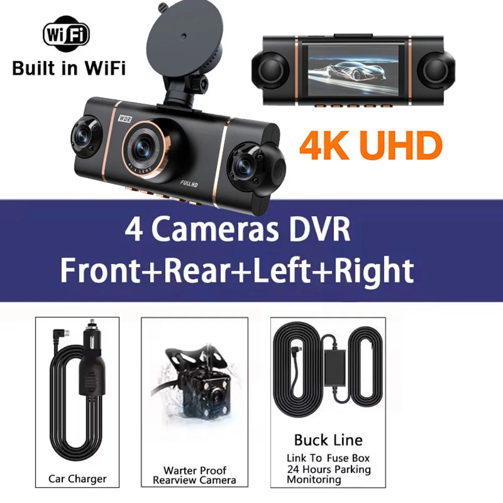 New Quad Lens Car Camera 360° WIFI 4K / 1080P dashcam 24H Parking Monitor G-Sensor Night Vision Car Security Accessory