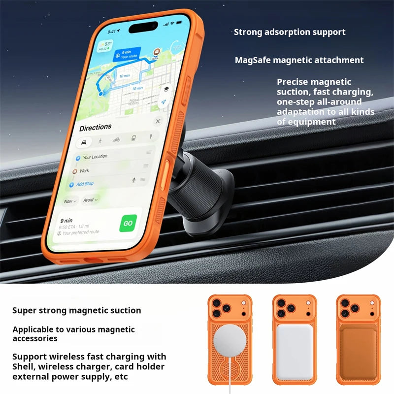 360° Rotate Ring Holder Magnetic Mesh Heat Dissipation Case for iPhone 17 16 15 14Plus 13 12 11 18 Pro Max Air For Magsafe Cover