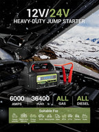 YESPER 12V/24V 6000A Car Jump Starter: 36400mAh Power Station + 3-Mode LED, for Gas/Diesel Engines, Cars to Boats, -40°C~60°C