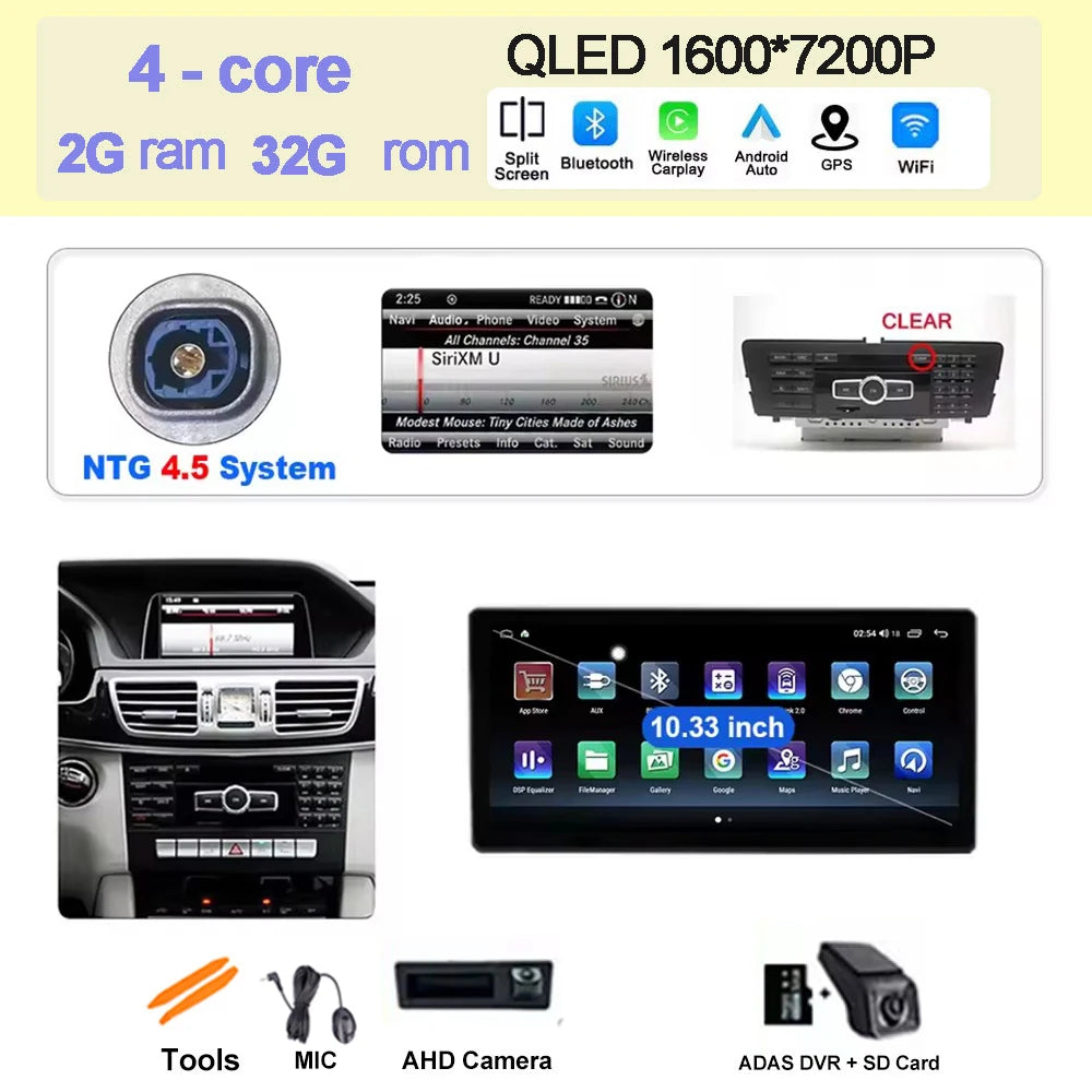 Wireless Carplay Car Radio Multimedia For Mercedes Benz E Class W212 2009 - 2016 QLED Screen 4G Android 15 Auto Accessories Ster CM World