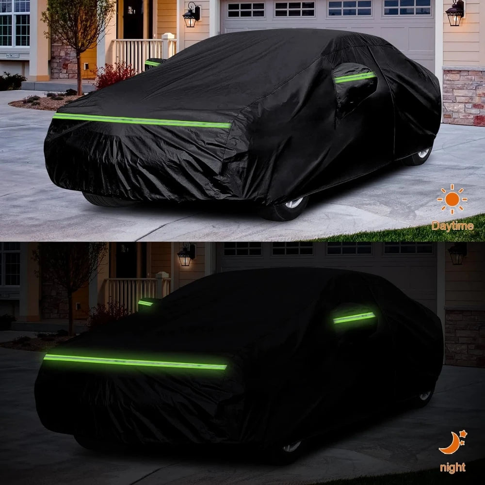 Waterproof Car Cover Fit 2005-2024 Ford Mustang with Zipper Door & Windproof Bands  for Snow Rain Dust Hail Protection