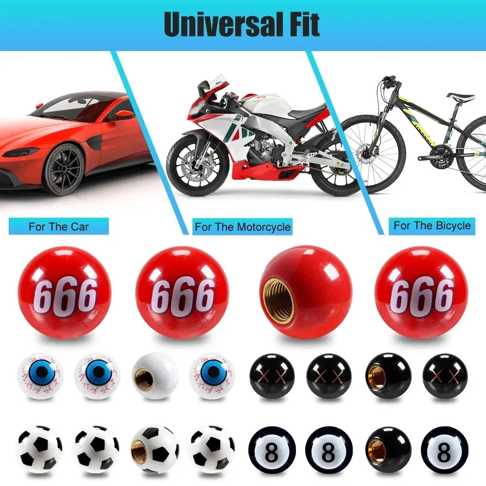 4Pcs Universal Bicycle Motorbike Car Tire Valve Cap Wheel Dust Covers Valve Stem Caps Modified Expression Sphericity Cap Covers CM World