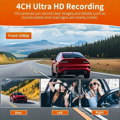 360° Car Dash Cam 4 Channel Black Box WiFi Driving Camera FHD 1080P Front Left Right Rear Night Vision Loop Recording Dashcam Car Mobile World