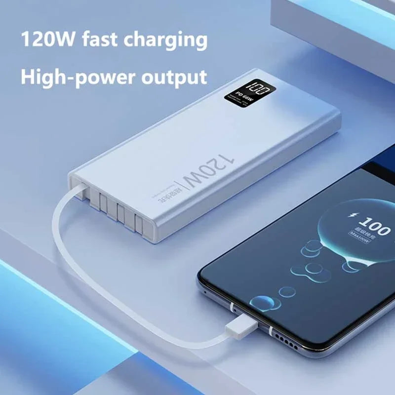 ROMOSS 120W 500000mAh Power Bank Large Capacity Fast Charging Built in 4 Cables Portable External Battery for iPhone Huawei New