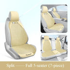 Breathable summer car seat cover - cool ice rattan weave, PU leather trim, lovely embroidery, suitable for split seats Car Mobile World