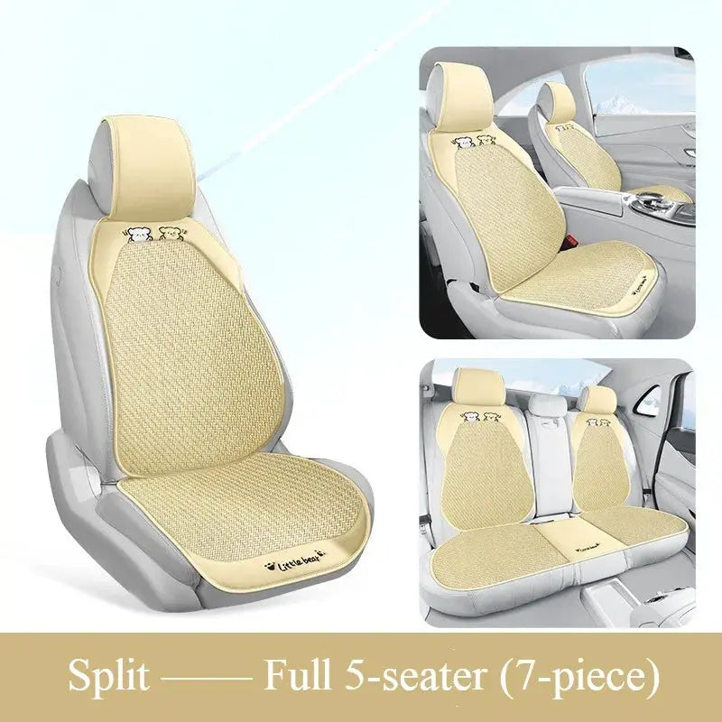 Breathable summer car seat cover - cool ice rattan weave, PU leather trim, lovely embroidery, suitable for split seats Car Mobile World