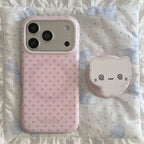 Cute Simple Wave Point Pattern Matte Pink Protective Cover Case For iPhone 17 16 15 14 Pro Max with Cat Magnetic Holder