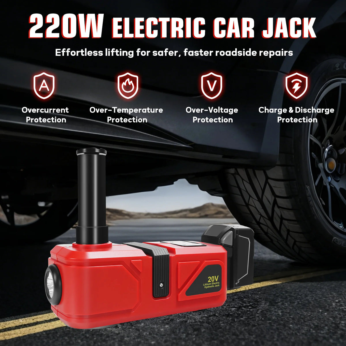 220W Electric Car Jack 5 Ton Hydraulic Jack Car Lift Floor Jack with LED Light & Remote Control for Milwaukee 18V Battery Pin