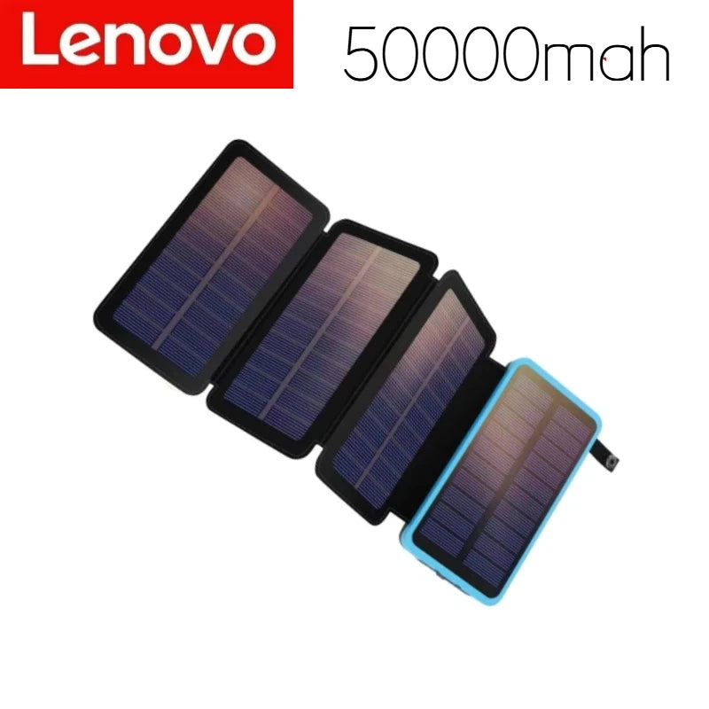 Lenovo LED Solar Power Bank  200000mAh 4 Solar Panels Wireless Charger Portable External Battery Flashlight for Outdoor Travel Car Mobile World