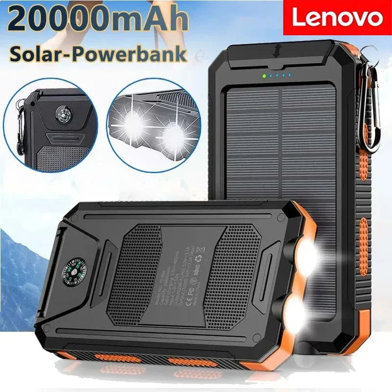 Lenovo Solar Power Bank 80000mAh Portable Charging Poverbank External Battery Charger Strong Light LDE Light for All Smartphones Car Mobile World