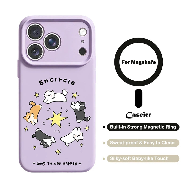 Cartoon Dog Star Magnetic Phone Case For iPhone 16 18 17 Pro Max 15 Pro Cases For iPhone 16 15 14 13 12 Pro Max MagSafe Cover