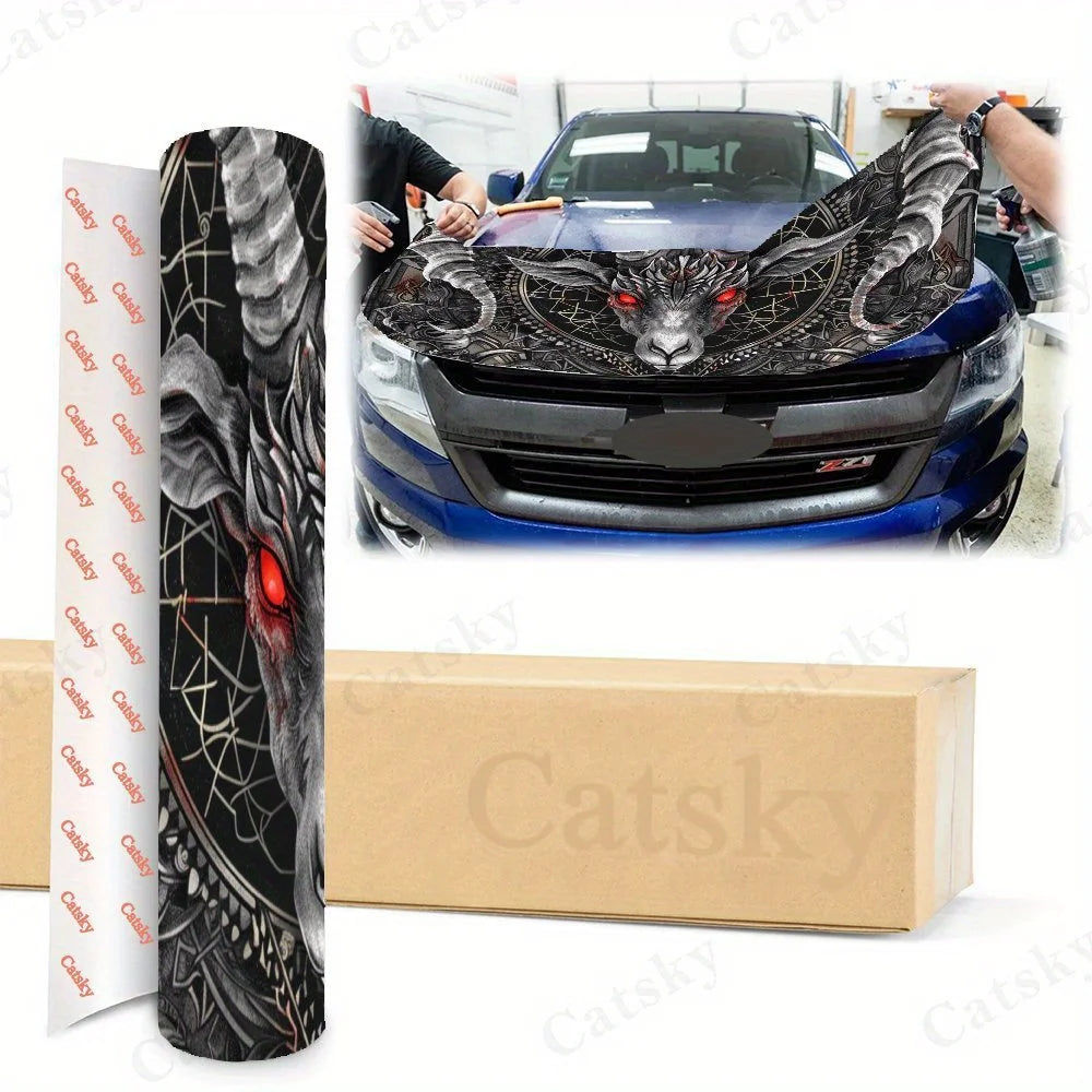 Eyes of the Demon PVC Car Vinyl Wraps, Self-Adhesive Waterproof Car Hood Decal Sticker, Car Decoration Protection Stickers for T