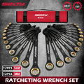 SEDY 24Pcs Ratcheting Wrench Set 72-Tooth CR-V Steel with Durable Black Finish Ratchet Spanners with Roll-Up Tool Pouch Repair