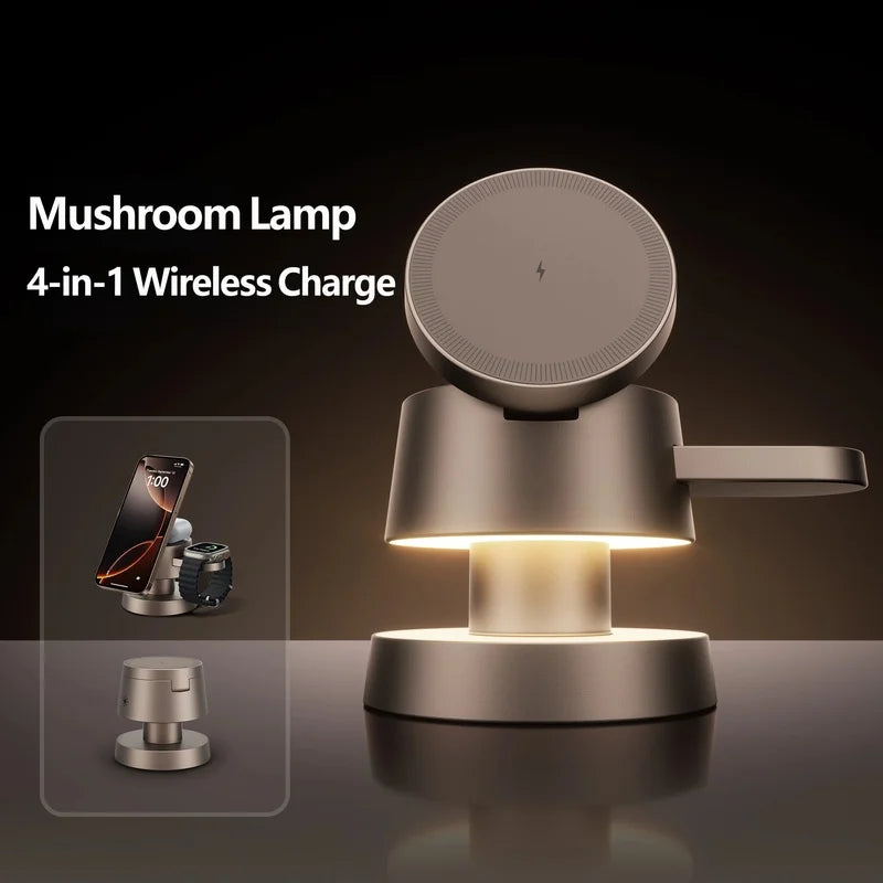 Magnetic Wireless Charging Station 15W Fast Charging Night Light Stand for iPhone Magsafe 17-12 MagSafe, Apple Watch, AirPods
