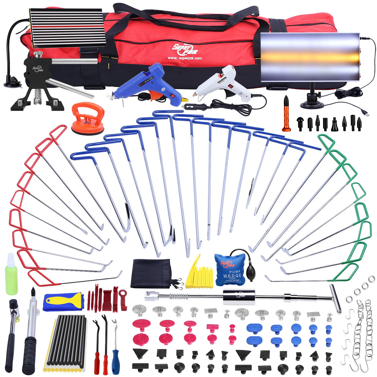 PDR Car Dent Repair Tools Kit LED Line Board Crowbars Rubber Hammer Pump Wedge Dent Removal Lifter Induction Heater Hand Tool Ki