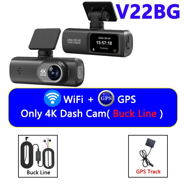 4K UHD Dash Cam Dual Lens Recording Car Camera DVR Night Vision Video Recorder Support GPS Wi-Fi Room Black Box Rear View Camera