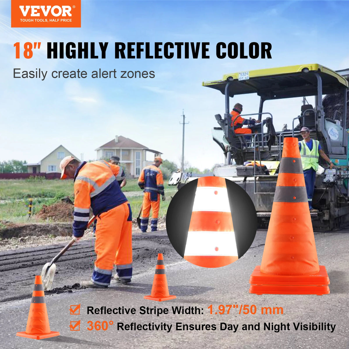 SucceBuy Safety Cones 2/4Pack 18/28inch Collapsible Traffic Construction Cones for Traffic Control Driving Training Parking Lots