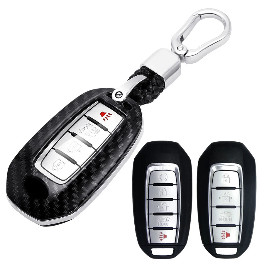For Infiniti Q50 Q60 QX50 QX55 QX60 Carbon Fiber Car Remote Key Fob Case Chain Cover Holder Protect Accessories CM World