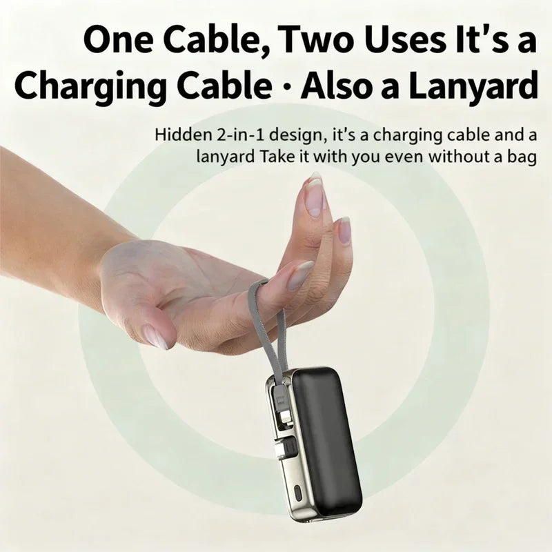 Mini Capsule Power Bank 20000mAh 22.5W Fast Charging USB-C Built-in Cable Portable Charger For iPhone Samsung Travel