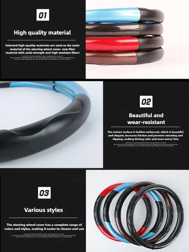 O/D Shape Carbon Fiber Leather Steering Wheel Cover 38CM Universal Car Steering Wheel Covers Car Supplies Non-slip Handle Cover