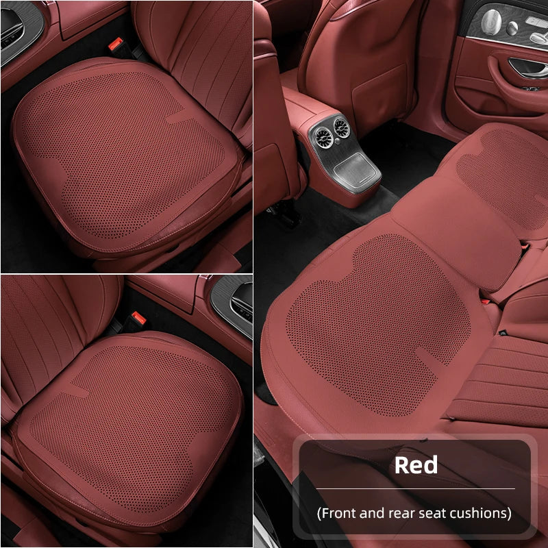 Four-Season Universal Car Seat Cushion Pu Leather Protective Pad Perforated Breathable Integrated Half-Cover Front and Rear Seat Cover Car Interior Accessories Black Red Mocha Brown Orange CM World