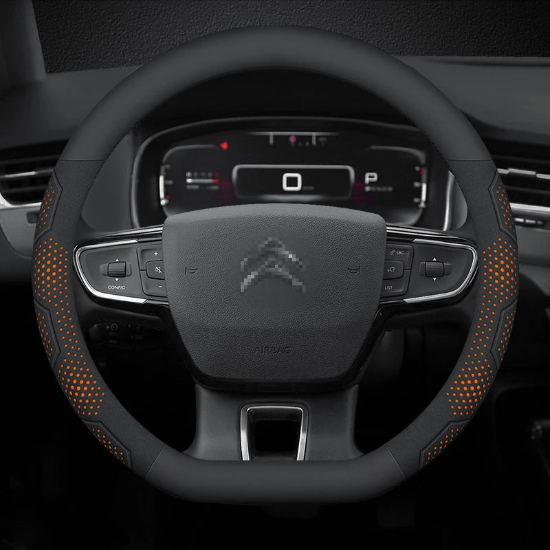 For Citroen C1 C2 C3 C4 C5 C6 VTS Xsara C-Crosser Berlingo Jumpy Carbon fiber Suede Car Steering Wheel Cover Auto Accessories CM World