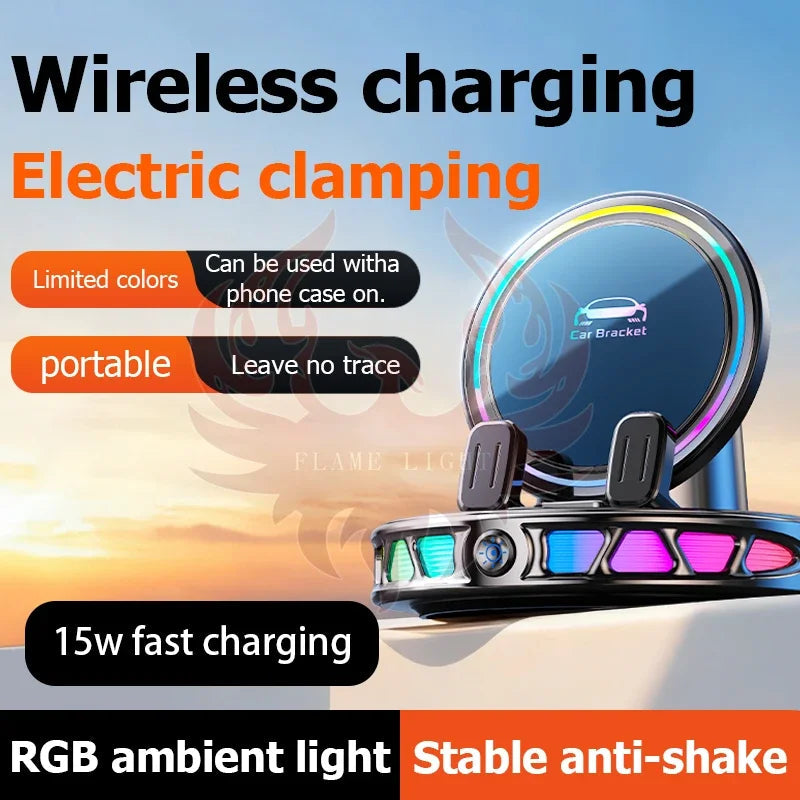 Car Phone Holder Wireless Charging Dashboard Auto Phone Support 360 Degree Rotatable for Home Office Desk Phone Holder CM World