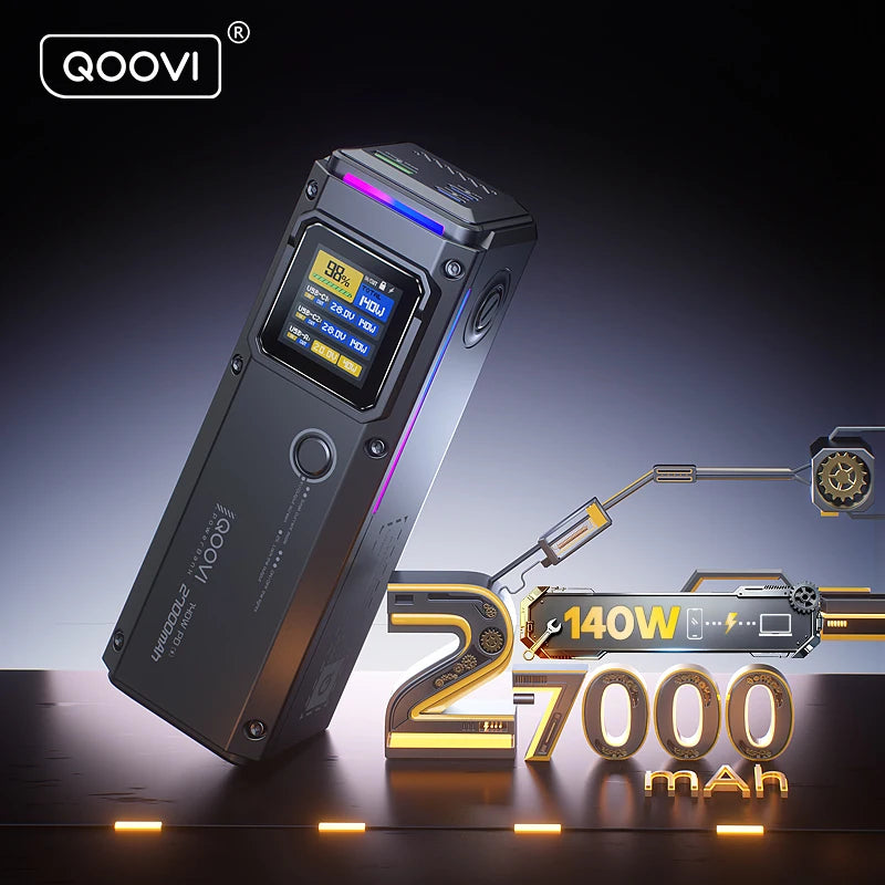 QOOVI PD140W Power Bank 27000mah Fast Charging Portable Battery Capacity Powerbank For iPhone Macbook Laptop Samsung Xiaomi Car Mobile World