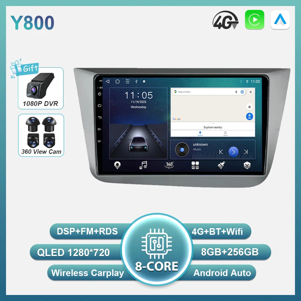 Android 16 Car Radio Autoradio For Seat Altea XL Toledo 2004-2015 Multimedia Player GPS Navigation Wireless Carplay Auto WIFI BT