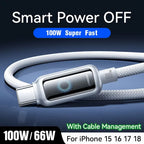 Joyroom 100W USB C Cable Automatic Power Off Fast Charge Type C Cable For iPhone 16 15 Pro Max  Xiaomi Sumsang Huawei