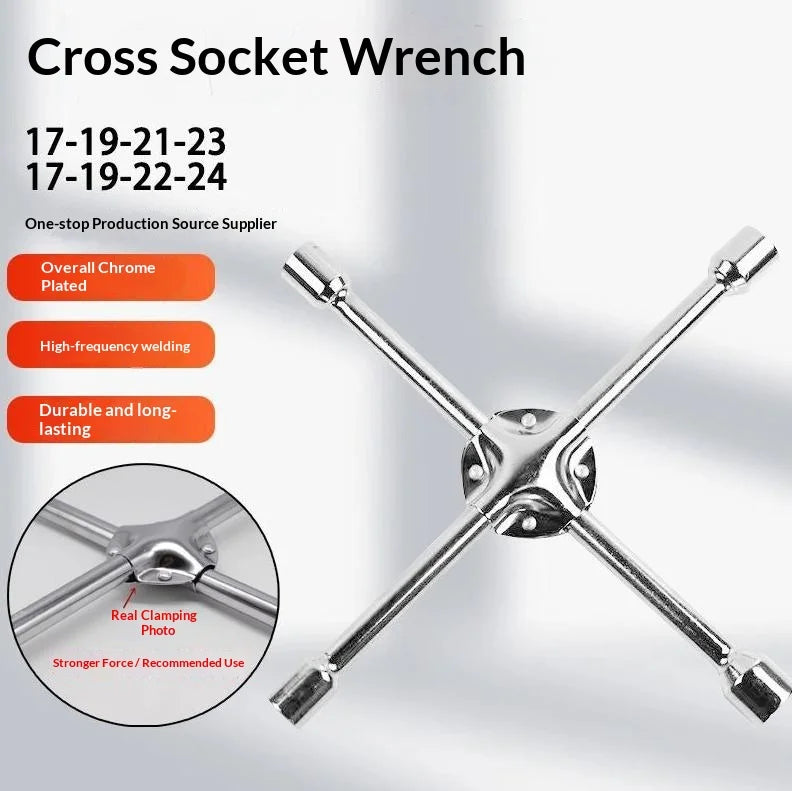 Cross Tire Wrench 14 Inch 45# Carbon Steel Rustproof Socket Tool for Car Roadside Emergency Repair Kit
