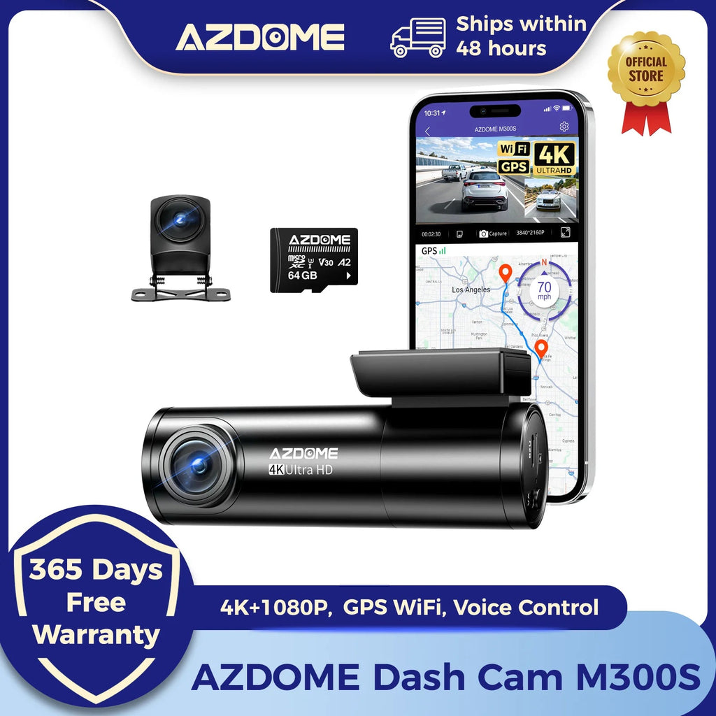 AZDOME M300S Dash Cam 4K+1080P Car Rear Camera Dash Cam 800MP Lens Built-in GPS WIFI Car DVR Voice Control Night Vision 후방카메 Car Mobile World