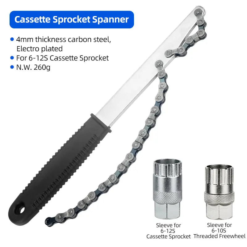 Bicycle Chain Whip Tool Lockring Removal Wrench For Shimano Sram Cassette Freewheel Assembly Disassembly Wrench Sprocket Remover CM World