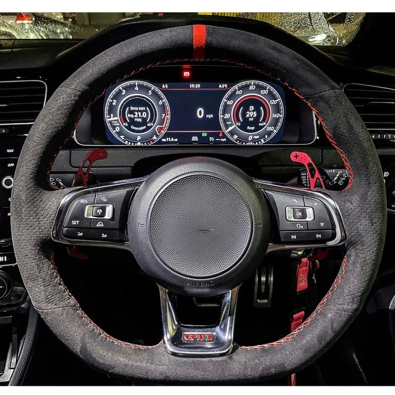Customized Car Steering Wheel Cover Hand Sewing Braid Suede For Volkswagen Golf 7 GTI Golf R MK7 VW Polo GTI Scirocco 2015 2016 CM World