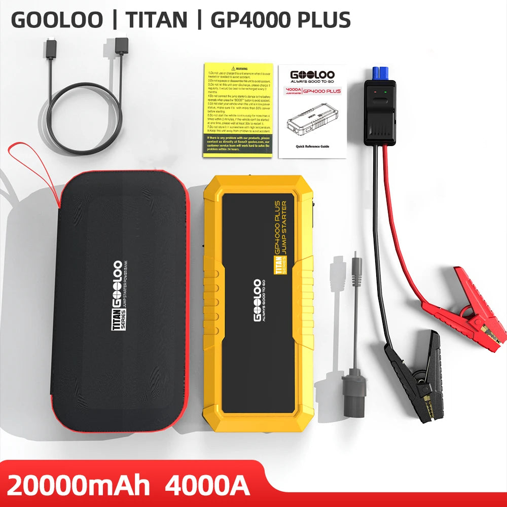 Gooloo GP4000 PLUS Jump Starter 4000A Portable Car Battery Jumper Starter FIT for Gas Engines Up to 10.0L Diesel Vehicles Emergency Battery Booster Pack