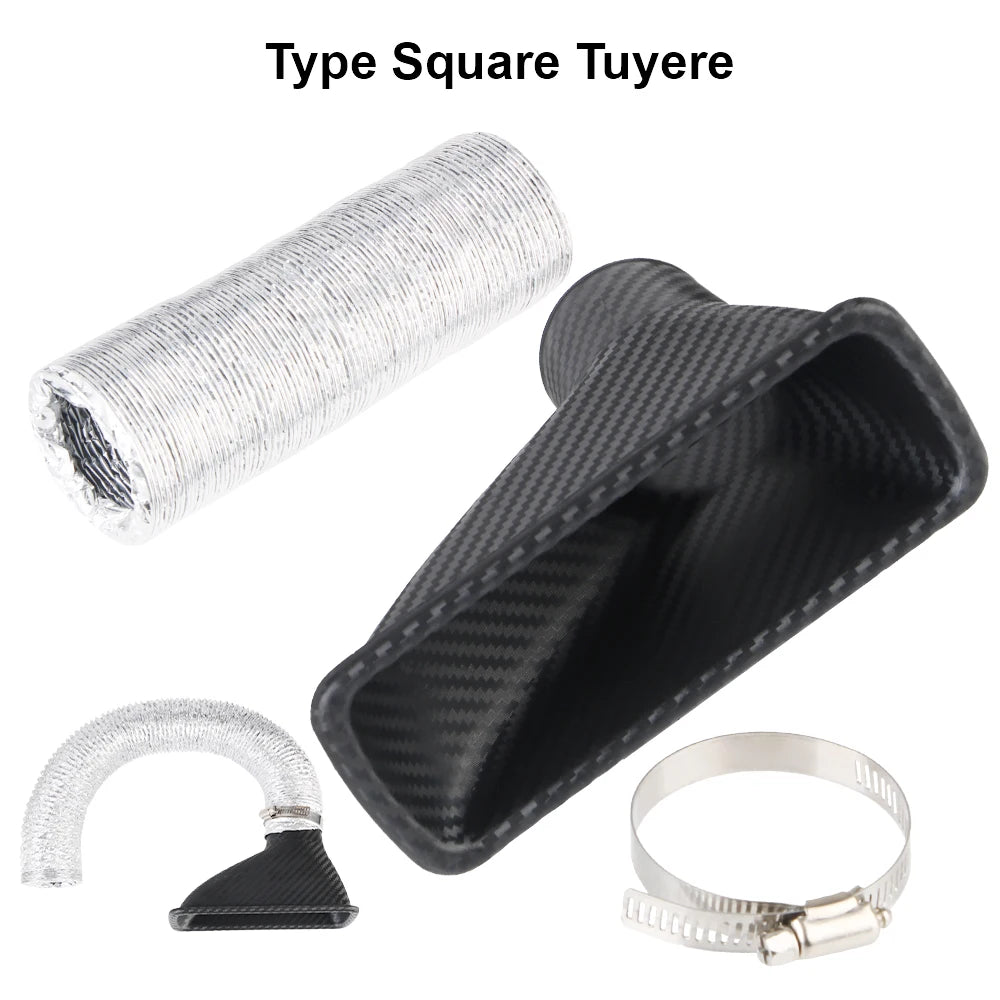 Air Funnel Pipe Set Round/Square Nozzles Car Front Bumper Air Intake System Turbo Air Inlet Tuyere Universal Air Vent Tube Kit